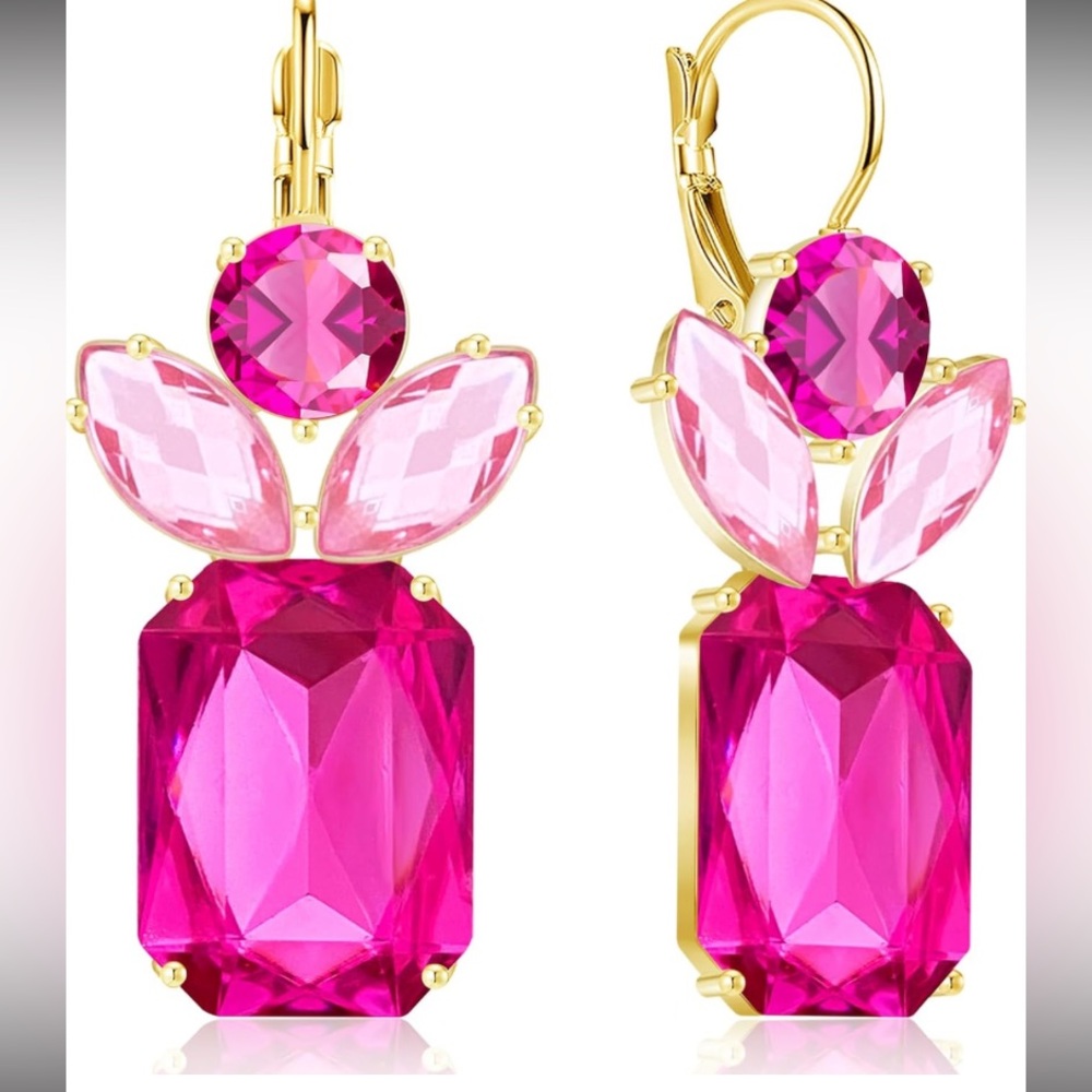 Elegant Pink and Gold crystal dangle Earrings